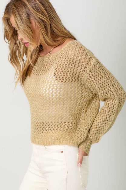 Metallic Net Pullover Sweater - Southern Sassy Boutique
