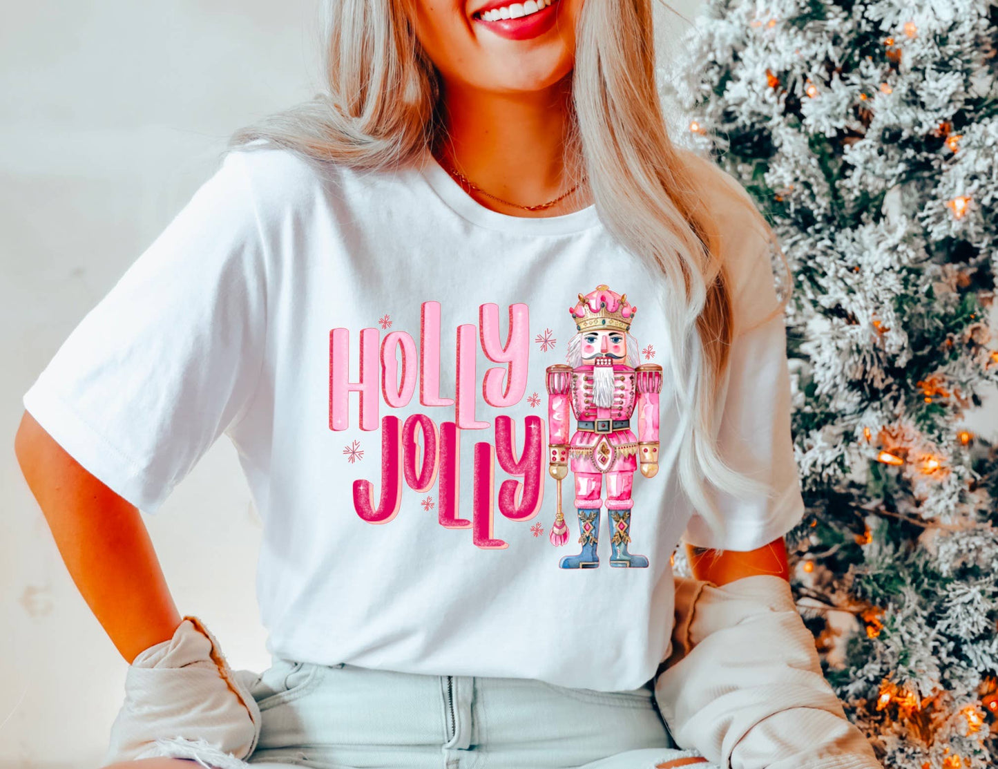 Preppy Holly Jolly Nutcracker Graphic Tee Christmas    - Southern Sassy Boutique