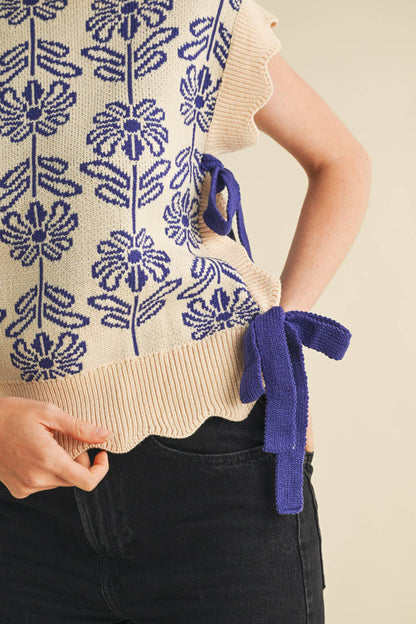 MOCK NECK FLORAL SWEATER VEST