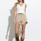Distressed Frayed Detail Fringe Rhinestone Denim