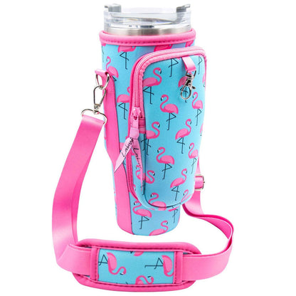 40 oz Tumbler "Handle" Bag - Flamingos - Southern Sassy Boutique