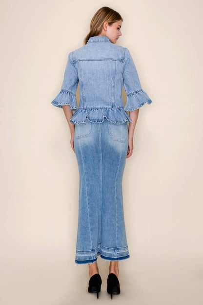 RUFFLE SLEEVE CROP JACKET - Southern Sassy Boutique