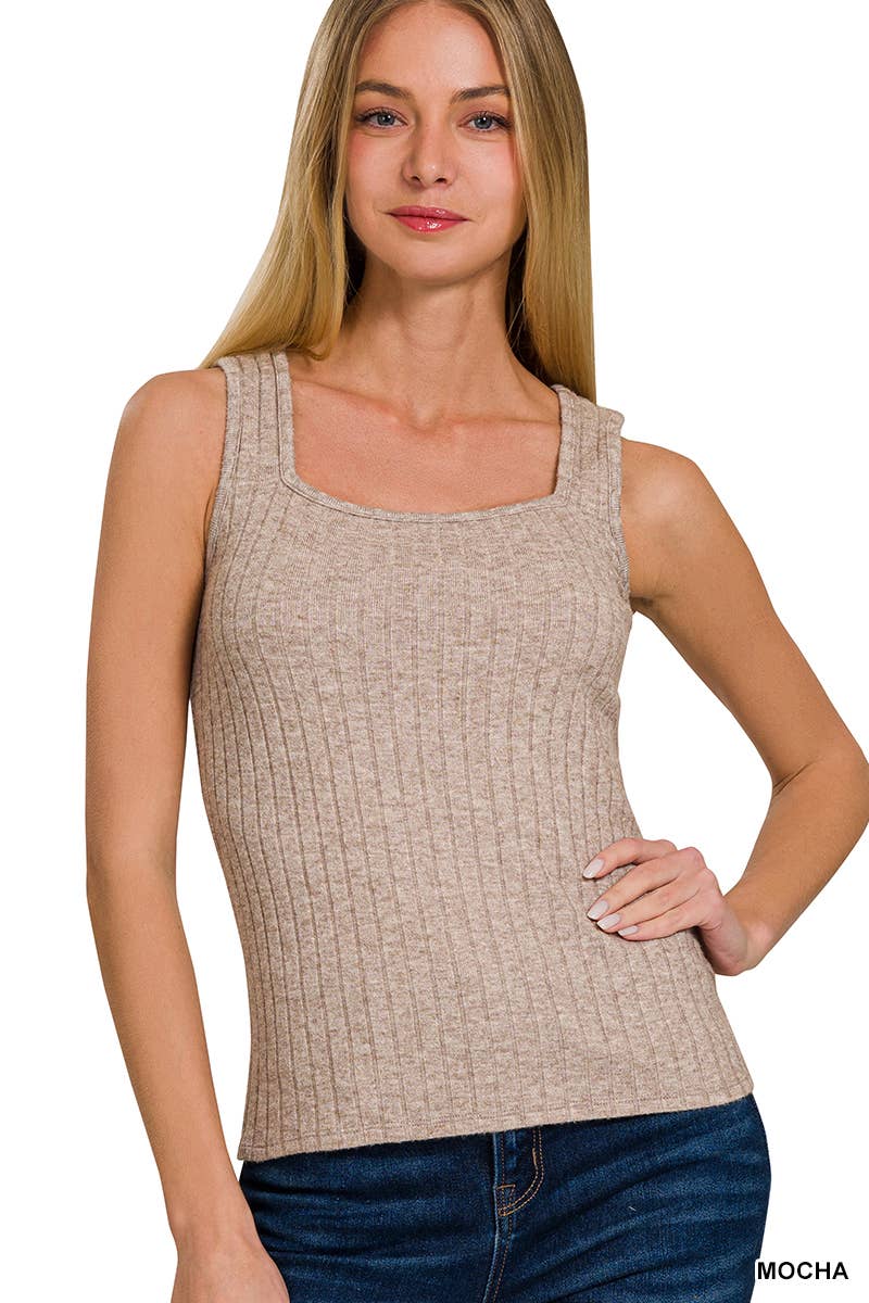 Ribbed Square Neck Tank Top