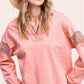 Embroidered Crochet V-neck Long Sleeve Top