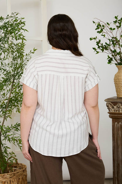 PLUS STRIPE TAB DETAIL COLLARED BUTTON DOWN SHIRT