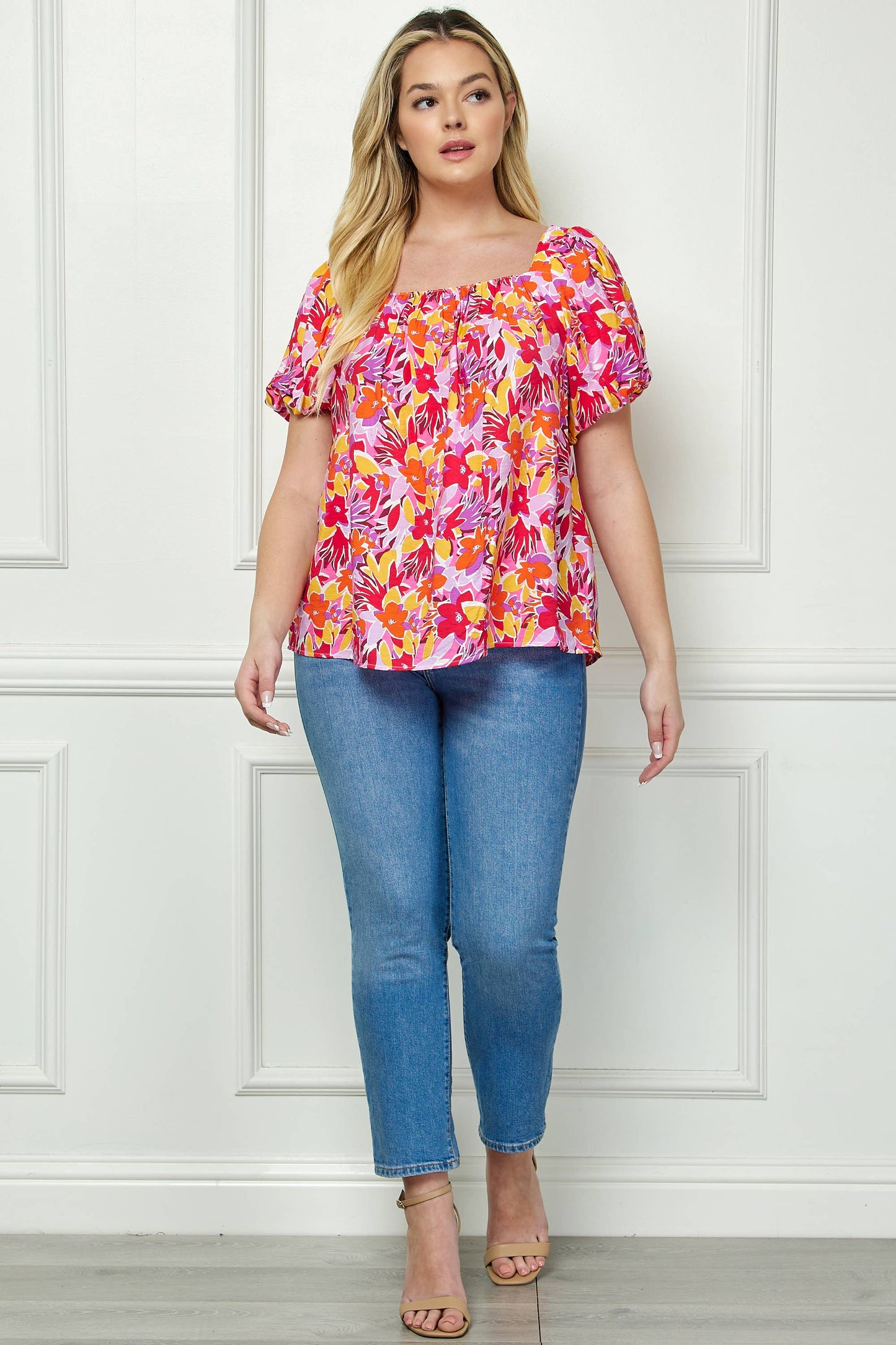 Curvy Short Sleeve Trapeze Blouse   