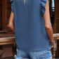 Crinkle Pleated Ruffle Mock Neck Top