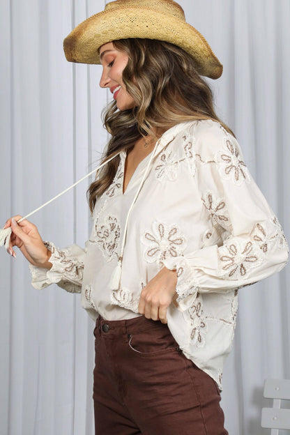 Floral Embroidered 100% Cotton Elegant Blouse VT83071 - Southern Sassy Boutique