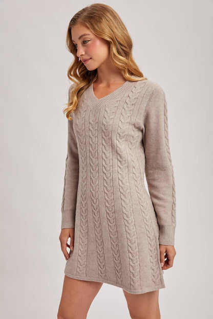 CABEL KNIT V-NECK SWEATER MINI DRESS - Southern Sassy Boutique