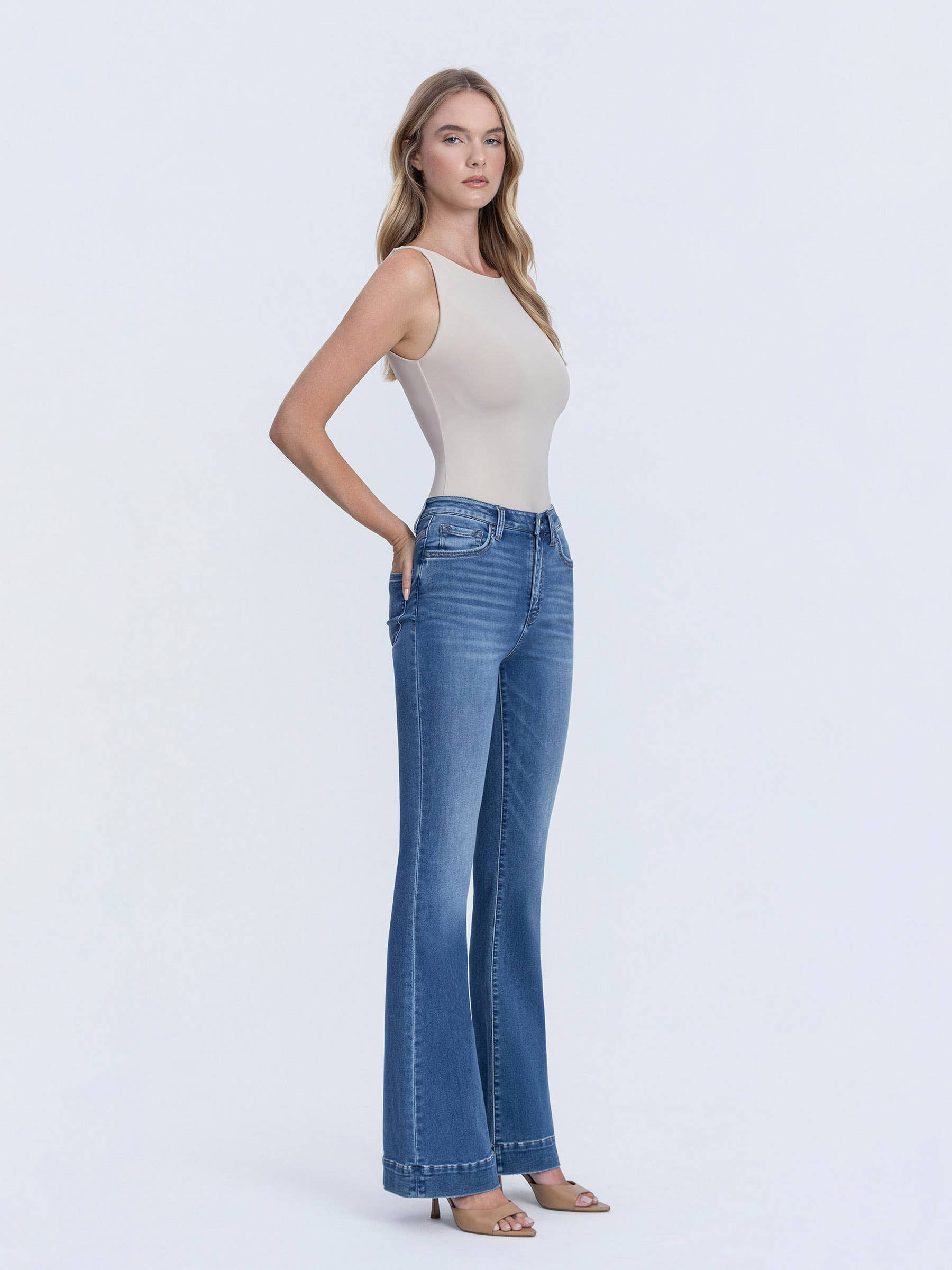 SUPER HIGH RISE TROUSER HEM FLARE JEANS LV1955 - Southern Sassy Boutique