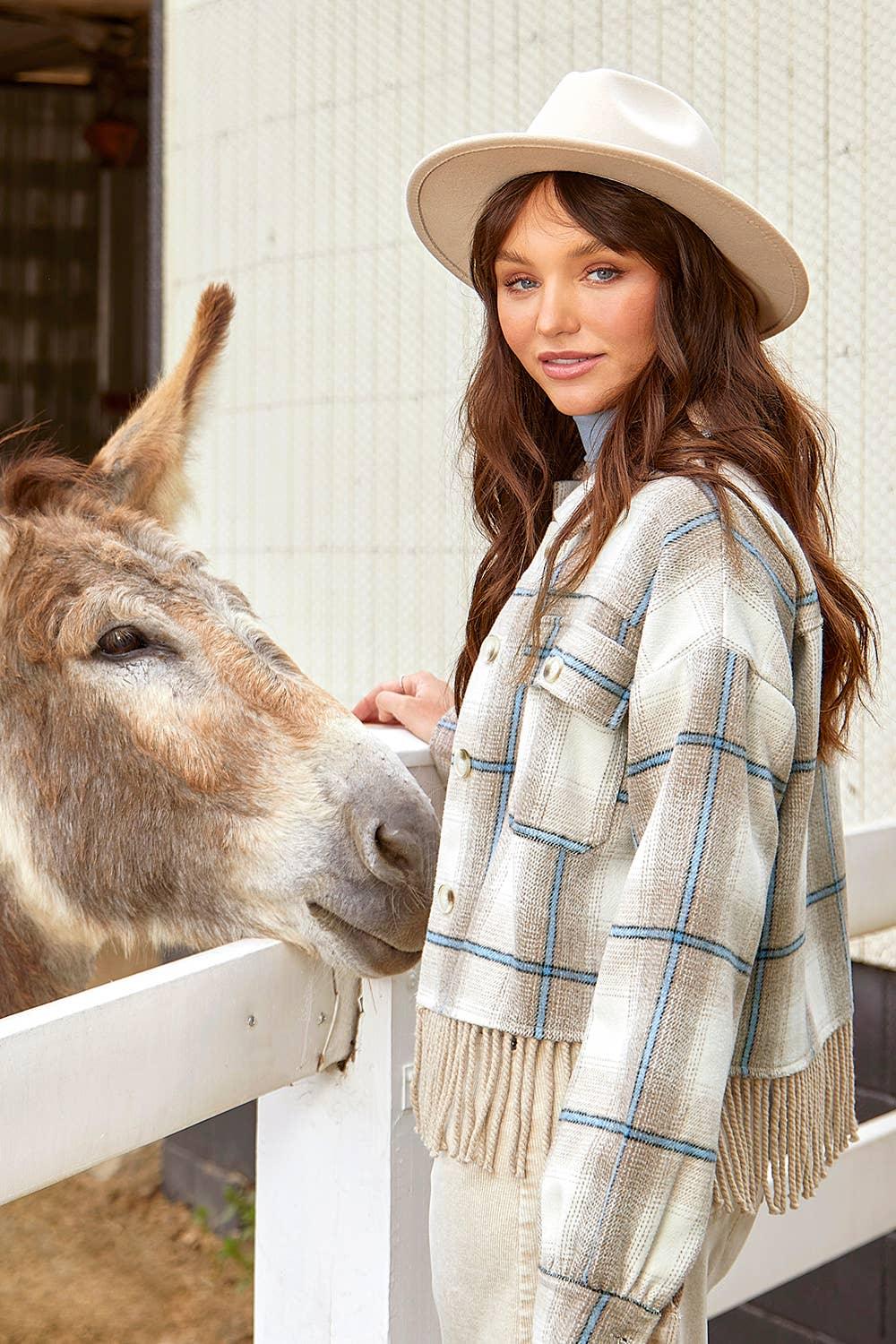 Fringe Plaid Jacket - Southern Sassy Boutique