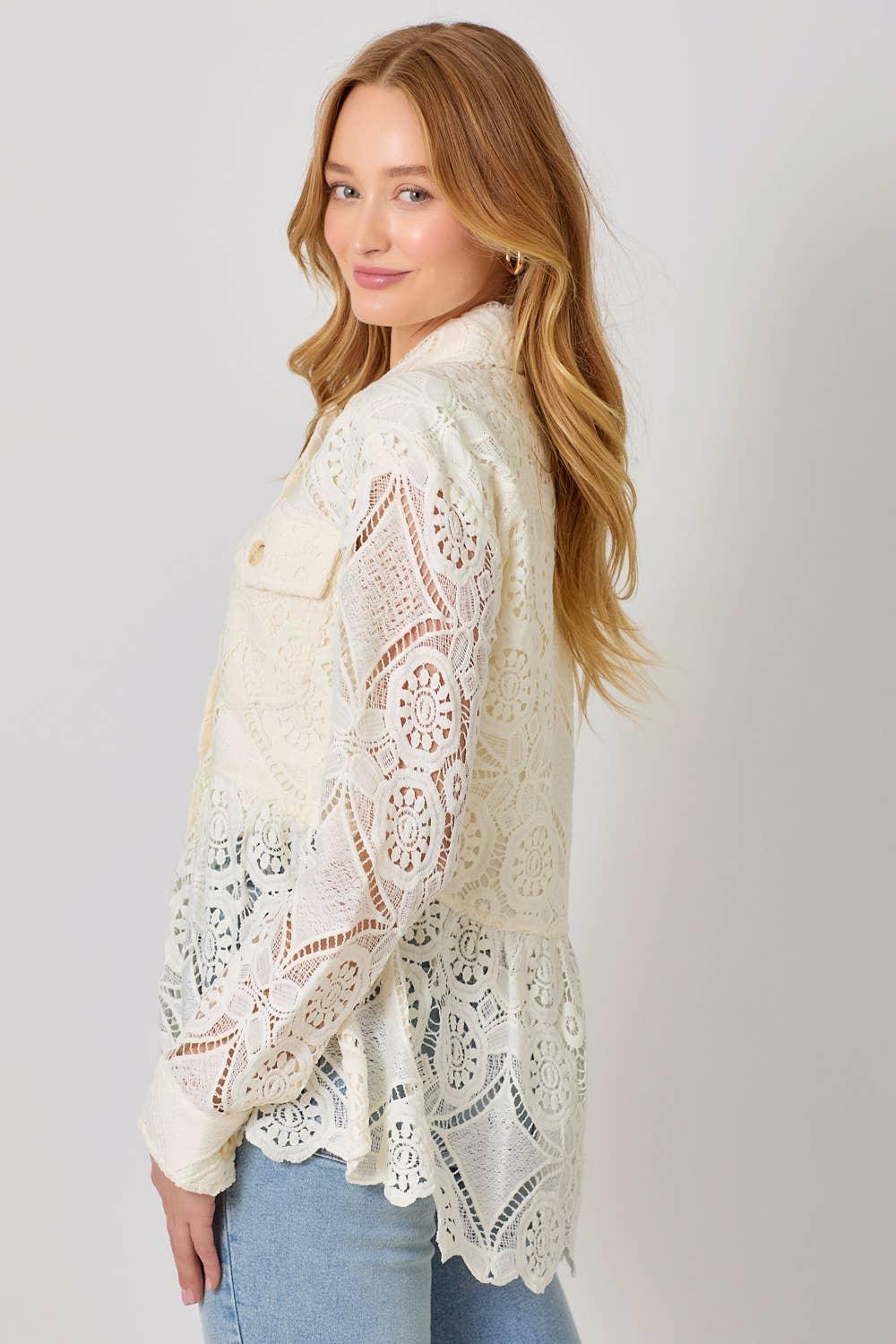 Lace Peplum Trucker Jacket - Southern Sassy Boutique