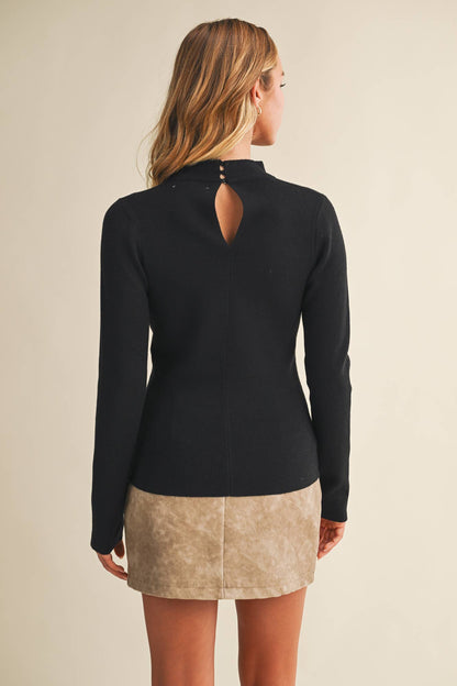RIBBED MOCK NECK CUT-OUT SWEATER TOP