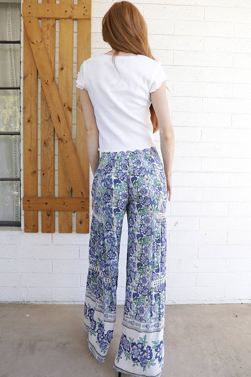 Wide Leg Boho Pants with Lace