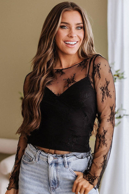 Bowie Lace Long Sleeve Blouse w/ Tank Top - Southern Sassy Boutique