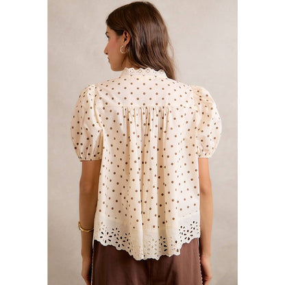 Polka Dot Cotton Lace Trim Blouse