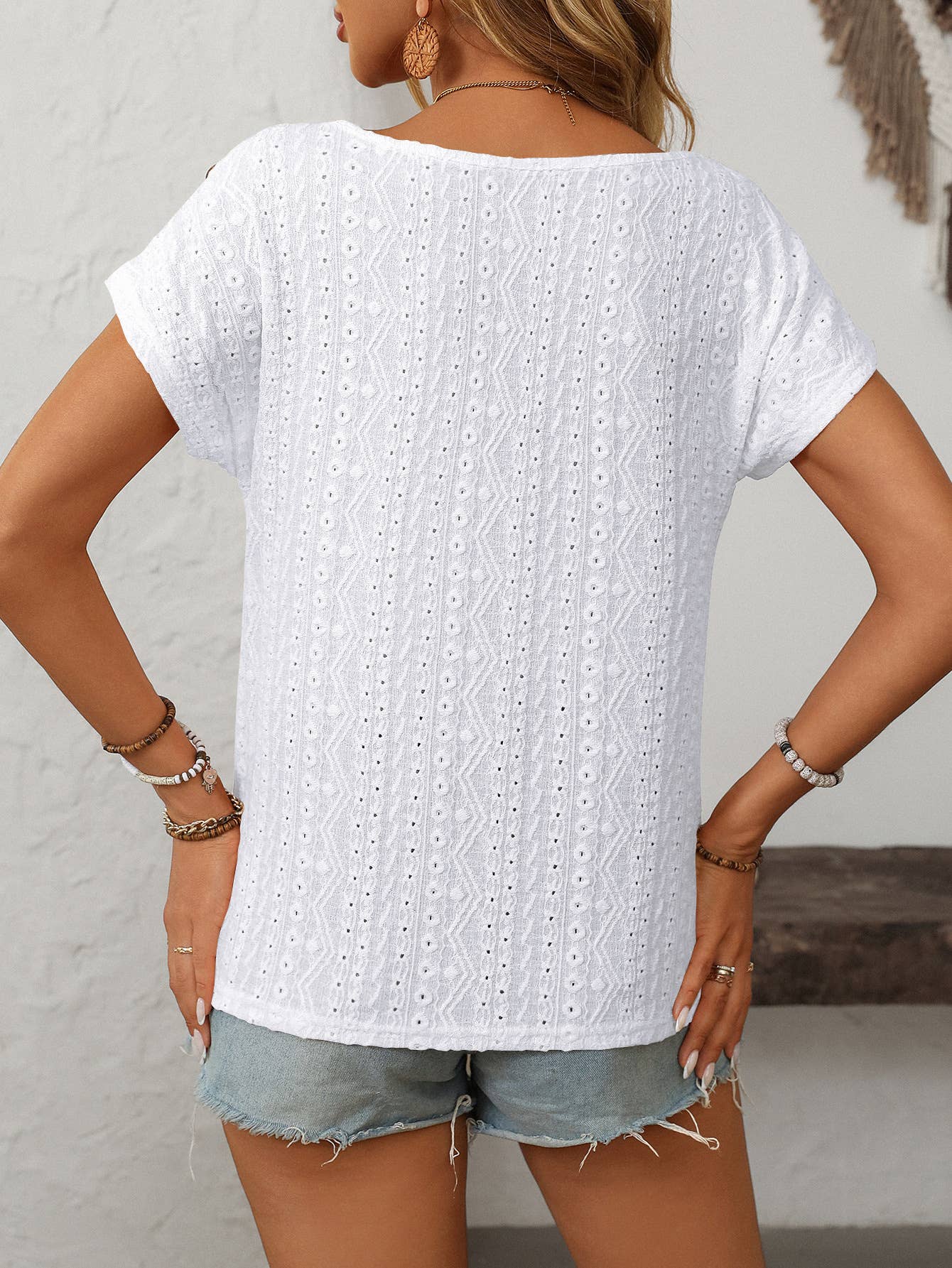 Eyelet Button Detail Short SleeveTop