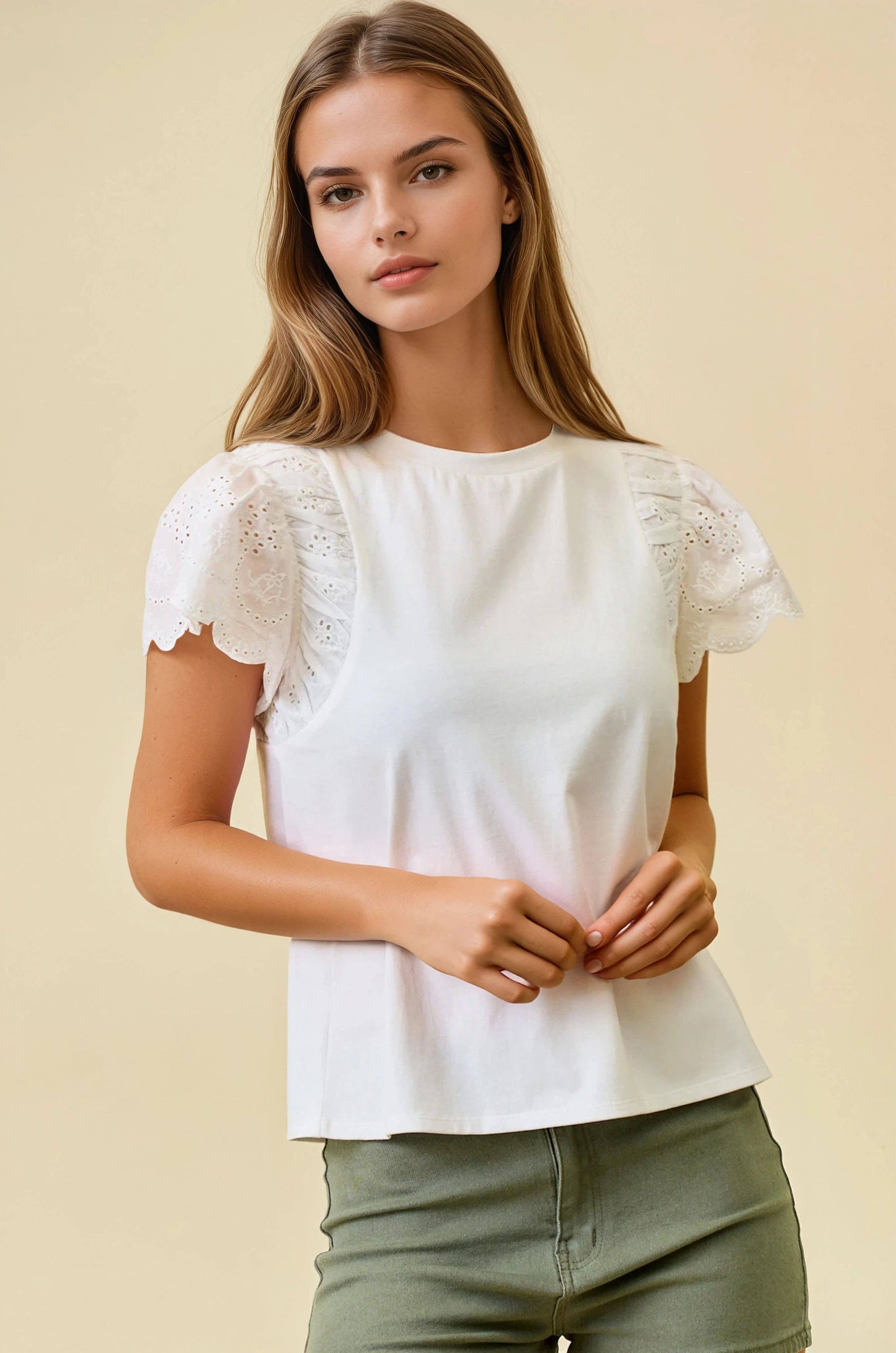 Ruffle Eyelet Solid Top