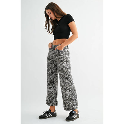 High-Rise Wide Leg Leopard Cropped Jeans