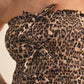 LEOPARD DENIM FRONT BOW SMOCKED STRAPLESS TOP
