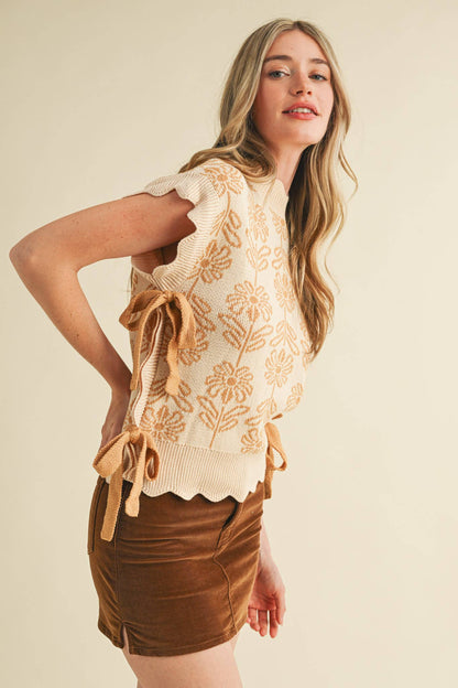 MOCK NECK FLORAL SWEATER VEST
