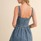 STAR PRINTED DENIM FLARED MINI DRESS