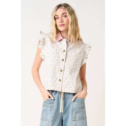 Floral Print with Ruffle sleeves Vest