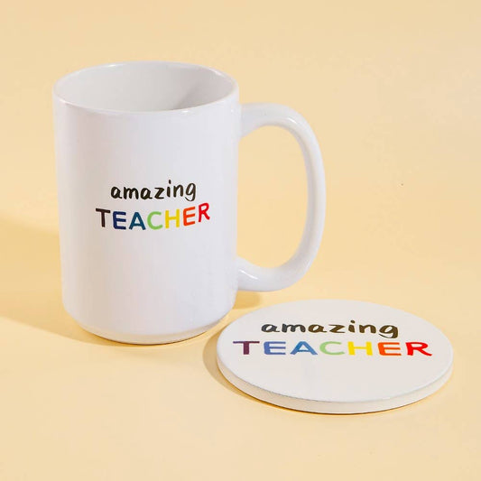 Amazing Teacher 15 Oz Mug With Matching Coaster Gift Set
