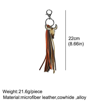 Western Tassel Animal Print Bull Head Keychain - Southern Sassy Boutique