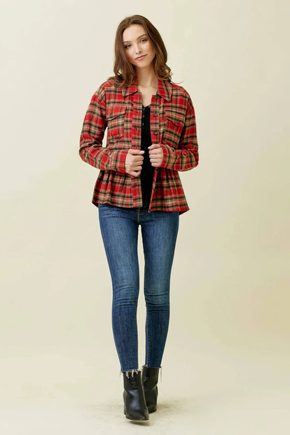 Peplum Plaid Shacket - Southern Sassy Boutique