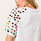 Metallic Letter Spangle Raglan Puff Sleeve Top