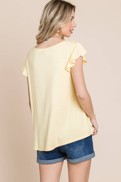 Curvy Solid Jersey Cut Out Bell Sleeves Top