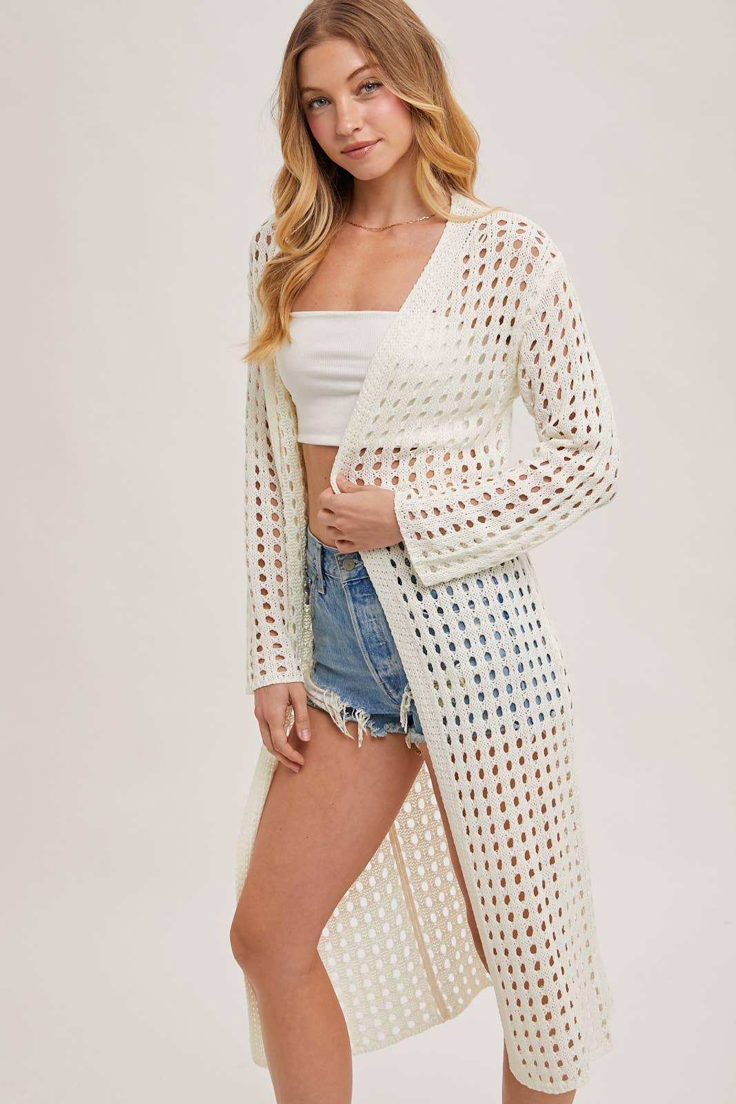 OPEN KNIT LONG LINE CARDIGAN - Southern Sassy Boutique