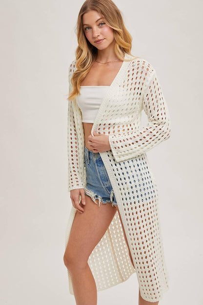OPEN KNIT LONG LINE CARDIGAN - Southern Sassy Boutique