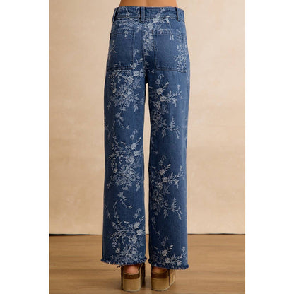 Vintage Floral Vine Print Wide leg Jeans