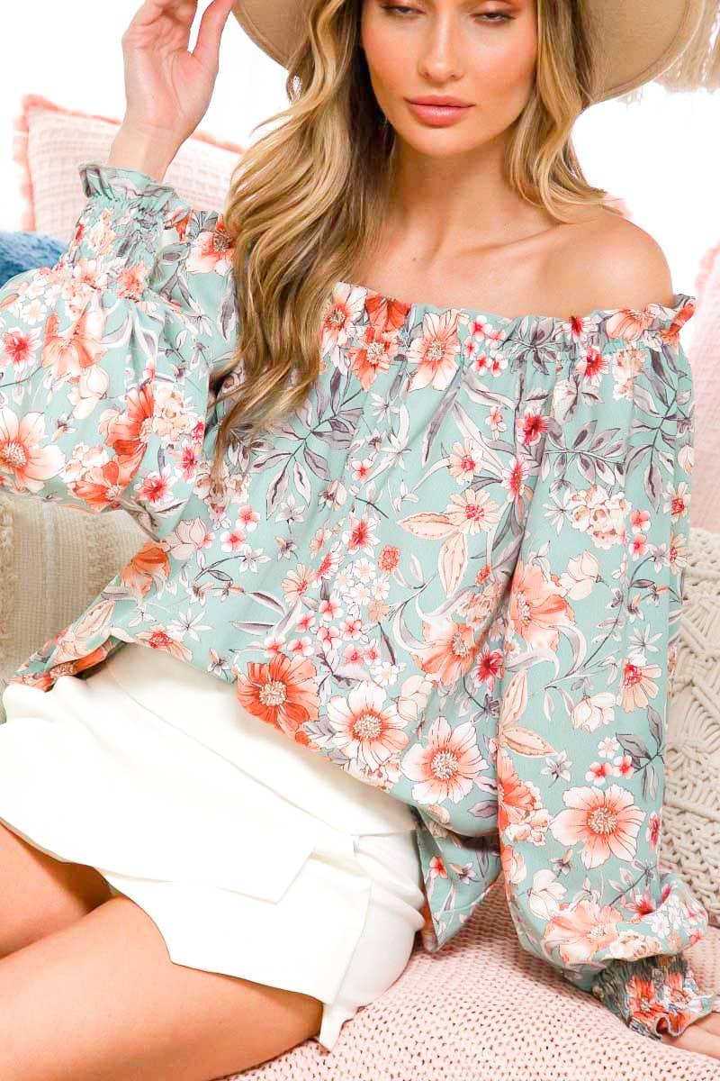 Off The Shoulder Floral Boho Ruffle Sleeve Blouse - Southern Sassy Boutique