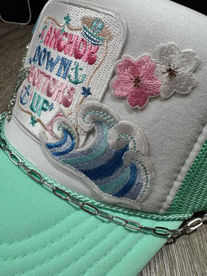 Anchors Down Bottoms Up Lake Vibes Trucker Hat - Southern Sassy Boutique