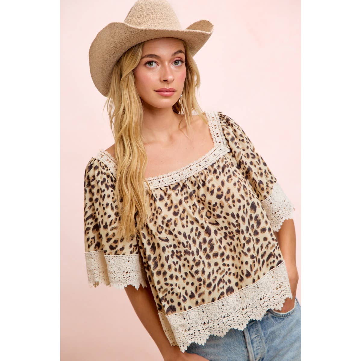 Leopard & Lace Square Neck Blouse