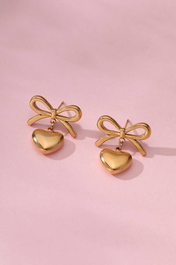 Bow Heart Drop Earrings