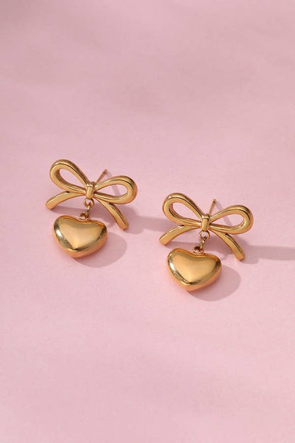 Bow Heart Drop Earrings