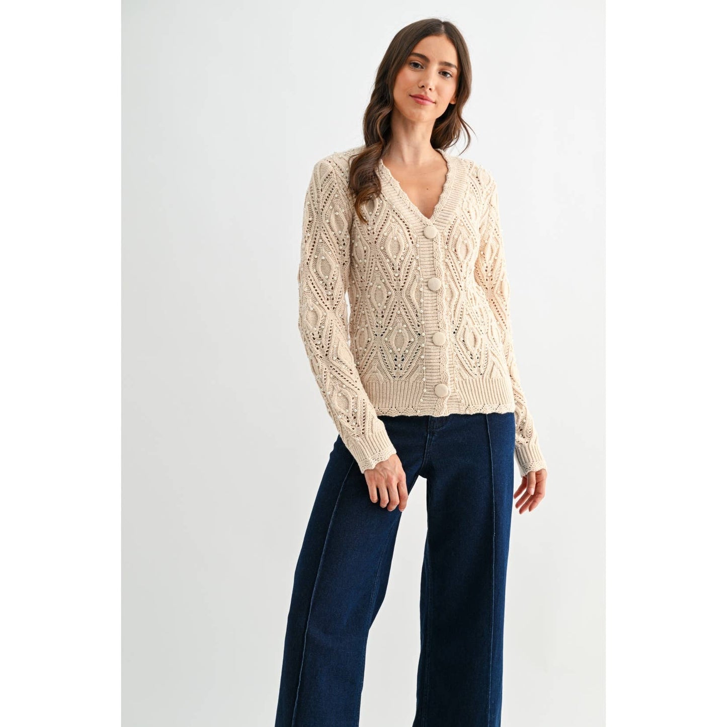 PEARL EMBELLISHED KNIT CARDIGAN