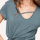 Stretchy Cutout Front Pocket Short Sleeve Basic Top
