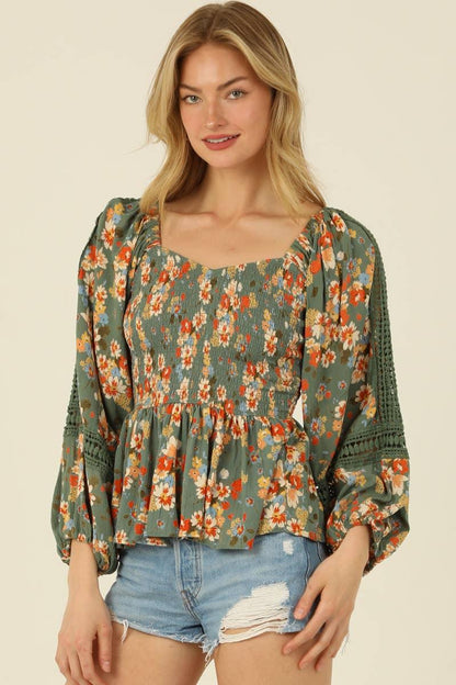 SMOCKED BOICE SWEETHEART NECKLINE CROCHET INSETD - Southern Sassy Boutique