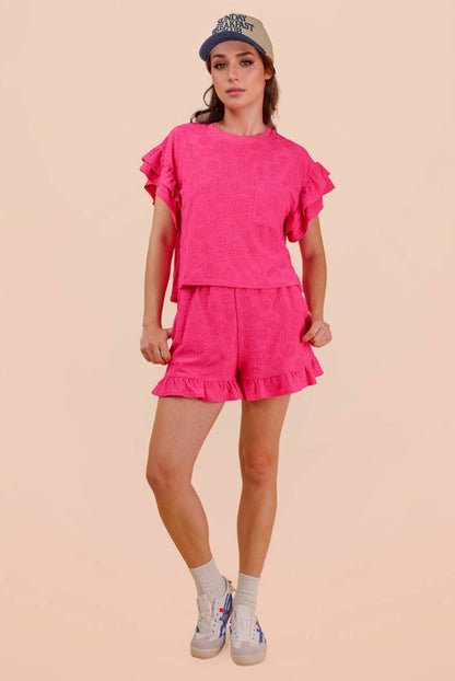 Curvy Floral Textured Knit Top & Shorts Set