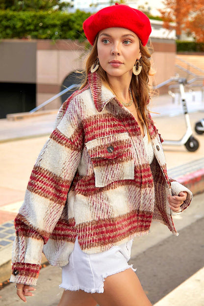Plaid Patterned Soft Brushed Button-Down Jacket