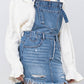 Frayed Hem Distressed Overall Denim Skirt