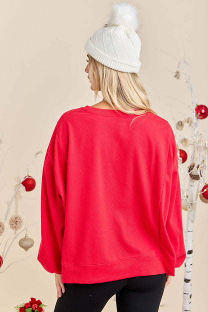 Merry With Ornament Patchwork Oversized Long Sleeve Top - Southern Sassy Boutique