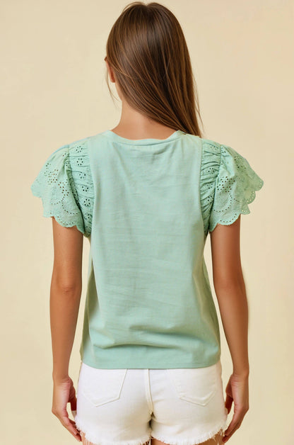 Ruffle Eyelet Solid Top