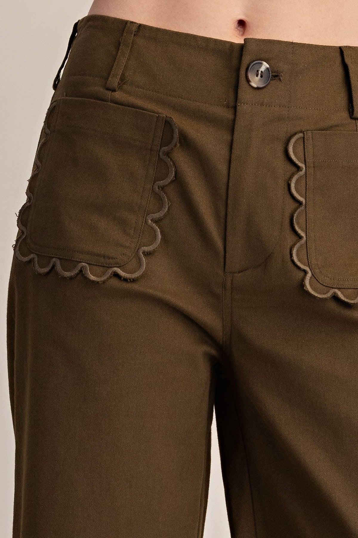 Colette Cropped Scallop Pocket Detail Wide-Leg Pants