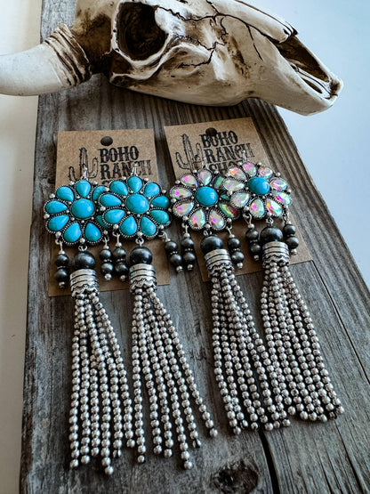 Western Concho Bead Fringe Dangle Earrings - Southern Sassy Boutique